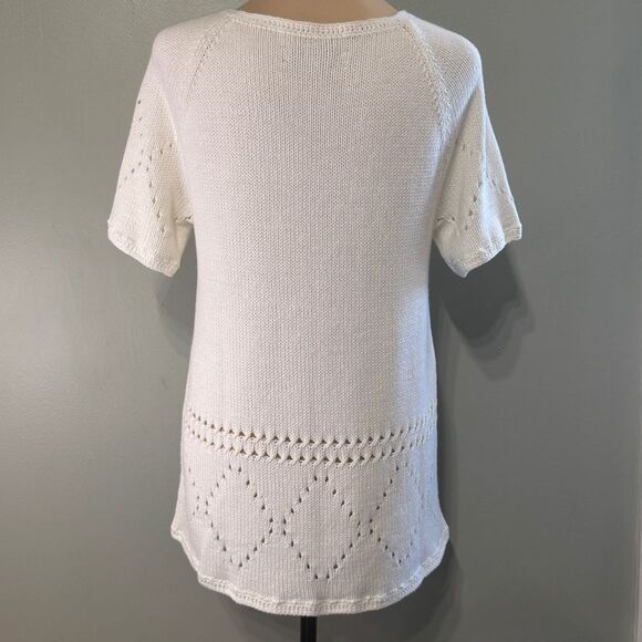 Ann Taylor Loft White Short Sleeve Sweater Blouse Top Shirt Tunic Size Medium - Picture 4 of 7